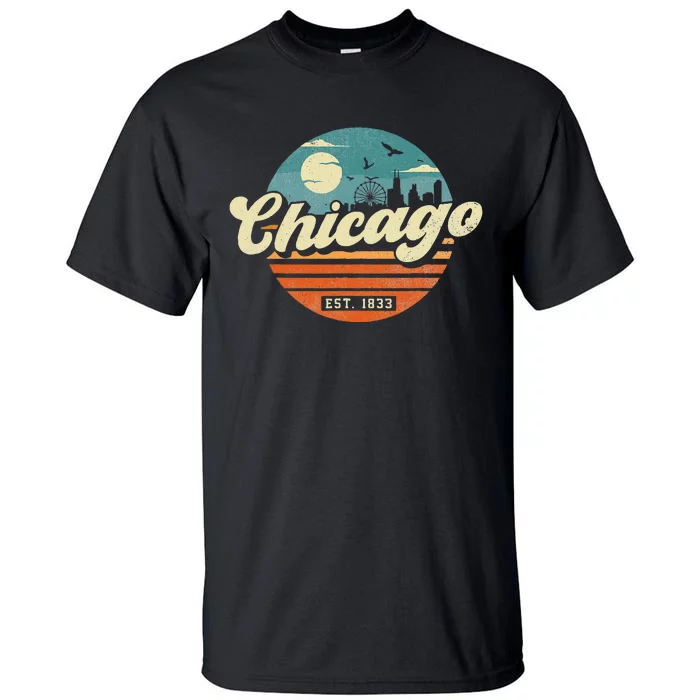 Chicago Illinois Retro Skyline Night Il Souvenirs Tall T-Shirt