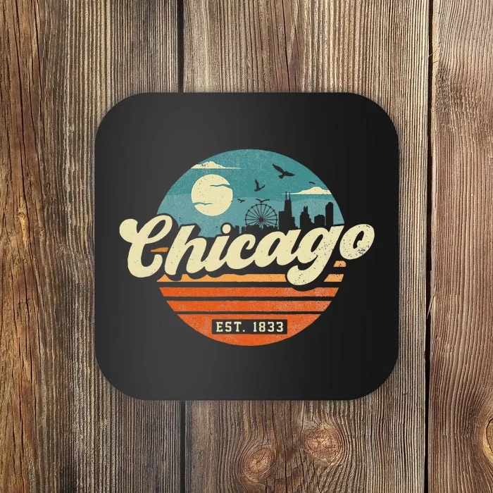 Chicago Illinois Retro Skyline Night Il Souvenirs Coaster