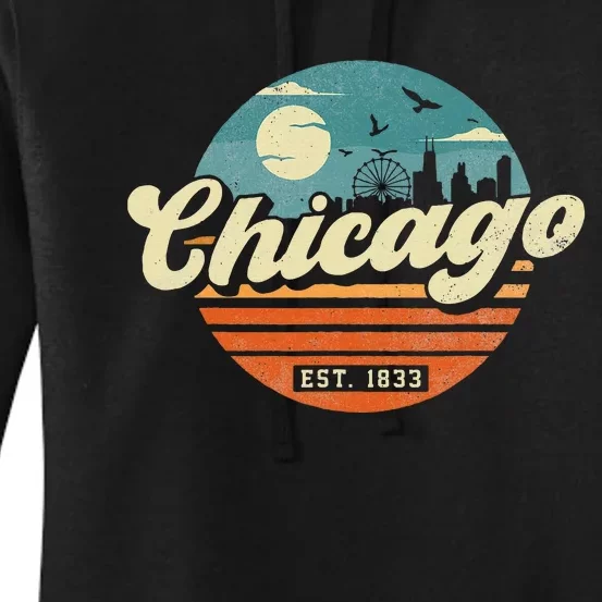 Chicago Illinois Retro Skyline Night Il Souvenirs Women's Pullover Hoodie