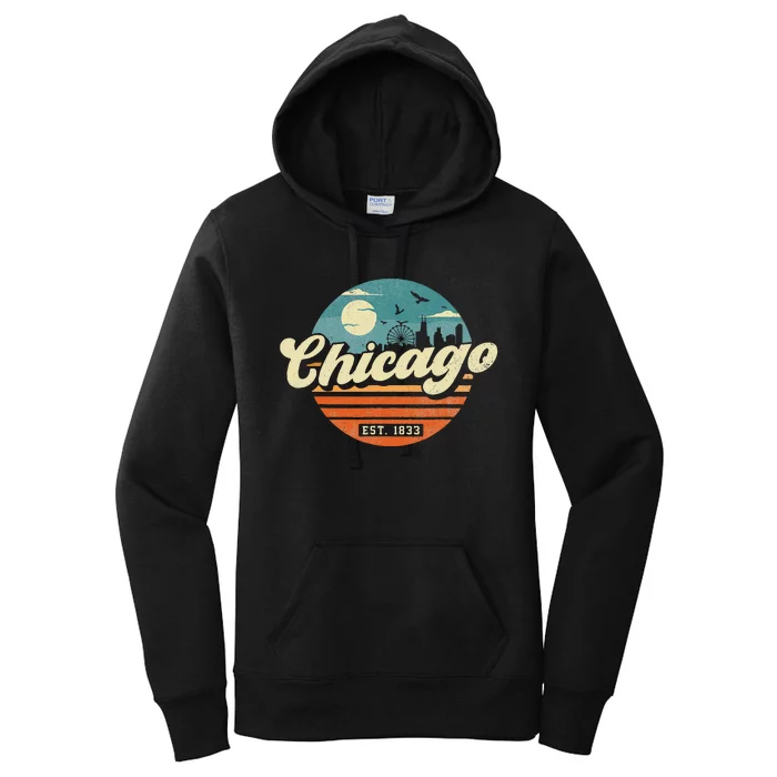 Chicago Illinois Retro Skyline Night Il Souvenirs Women's Pullover Hoodie