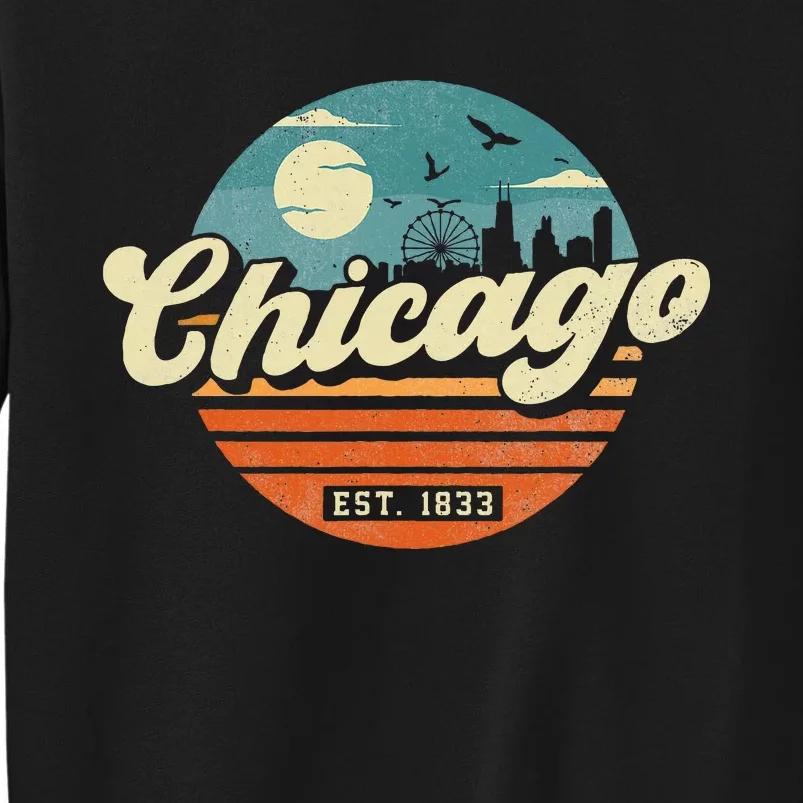 Chicago Illinois Retro Skyline Night Il Souvenirs Tall Sweatshirt