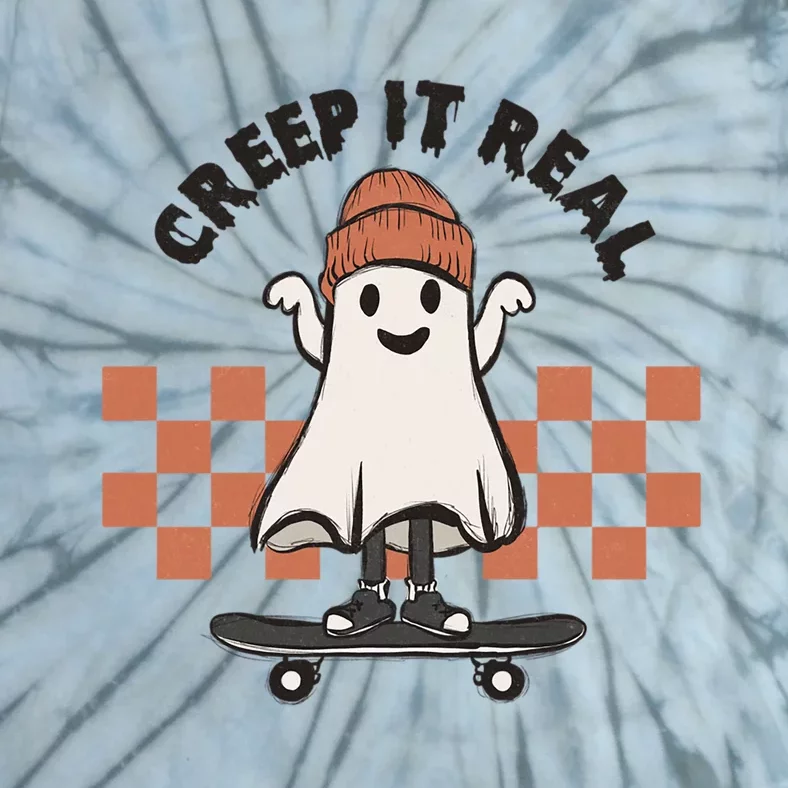 Creep It Real Cute Ghost Skateboard Lazy Halloween Costume Great Gift Tie-Dye T-Shirt