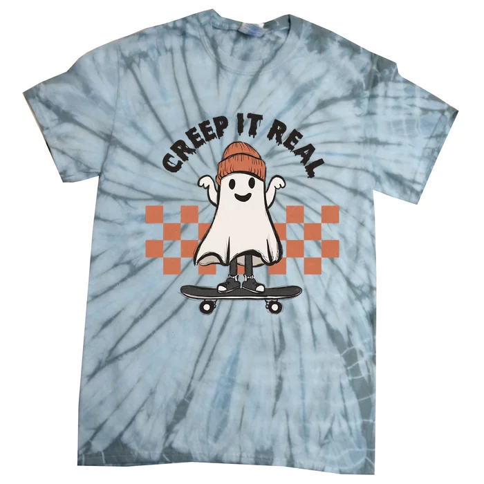 Creep It Real Cute Ghost Skateboard Lazy Halloween Costume Great Gift Tie-Dye T-Shirt