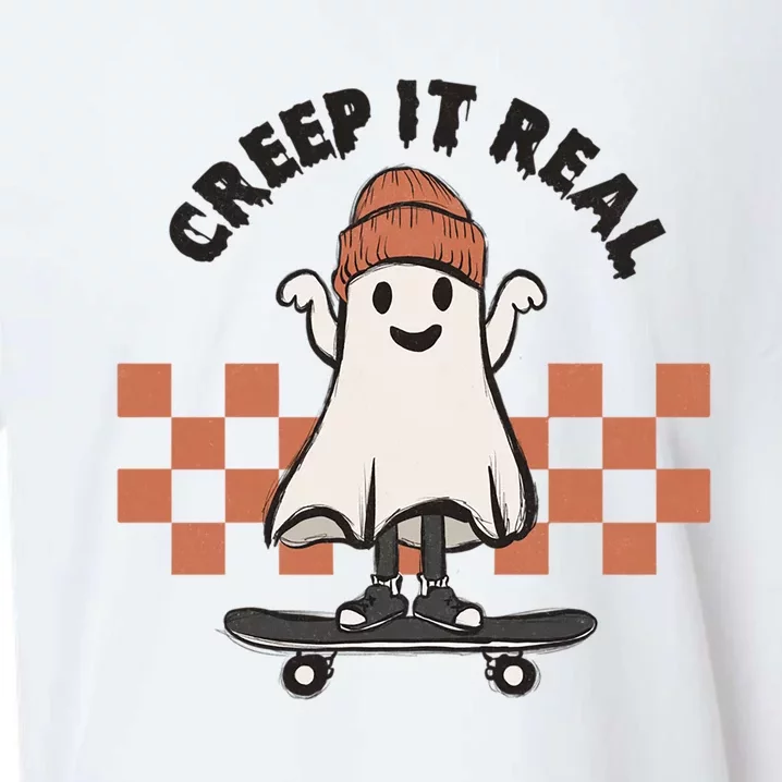 Creep It Real Cute Ghost Skateboard Lazy Halloween Costume Great Gift Sueded Cloud Jersey T-Shirt