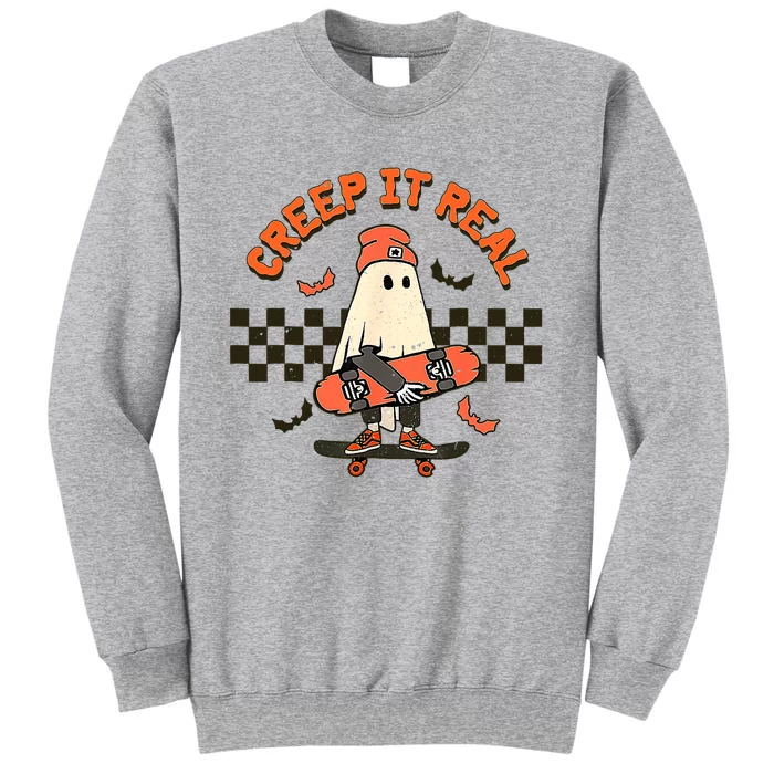 Creep It Real Skateboarding Ghost Retro Halloween Costume Tall Sweatshirt