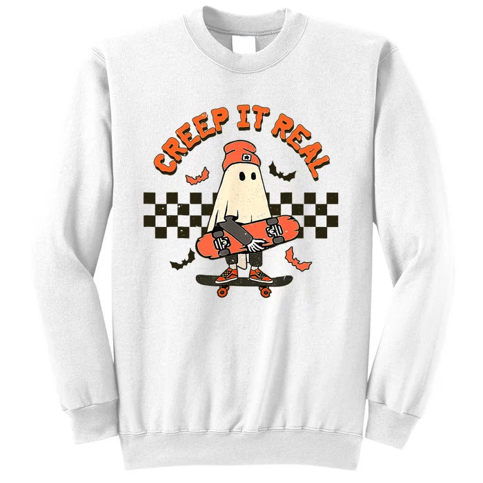 Creep It Real Skateboarding Ghost Retro Halloween Costume Sweatshirt