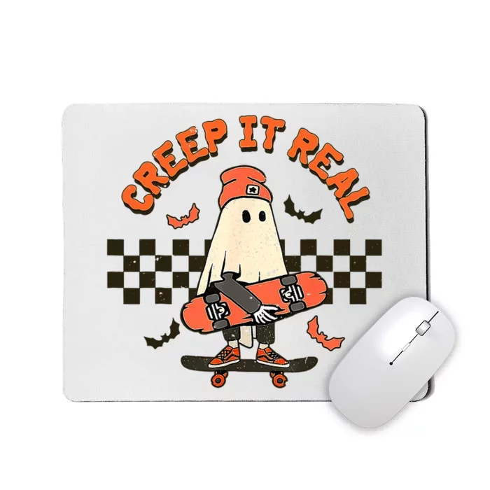 Creep It Real Skateboarding Ghost Retro Halloween Costume Mousepad