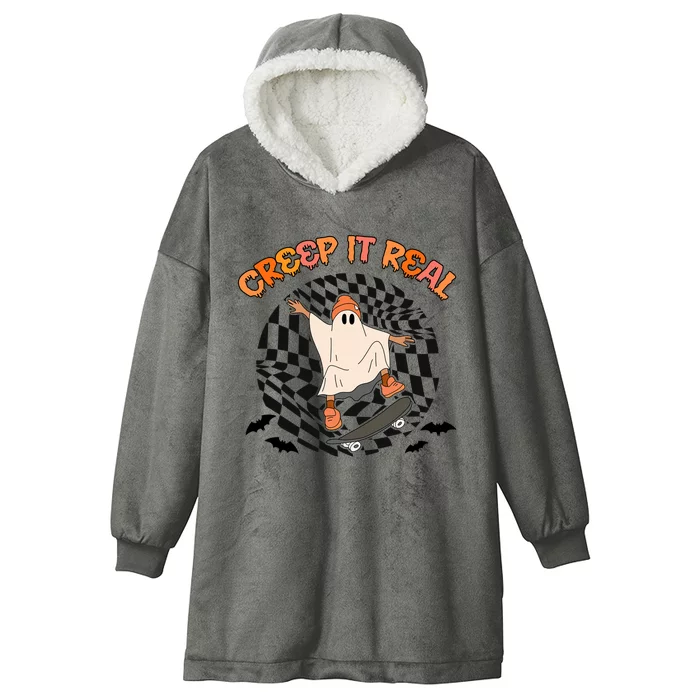 Creep It Real Funny Ghost Skateboarding Halloween Gift Hooded Wearable Blanket