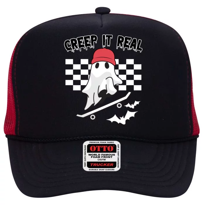 Creek It Real Funny Ghost Halloween High Crown Mesh Trucker Hat