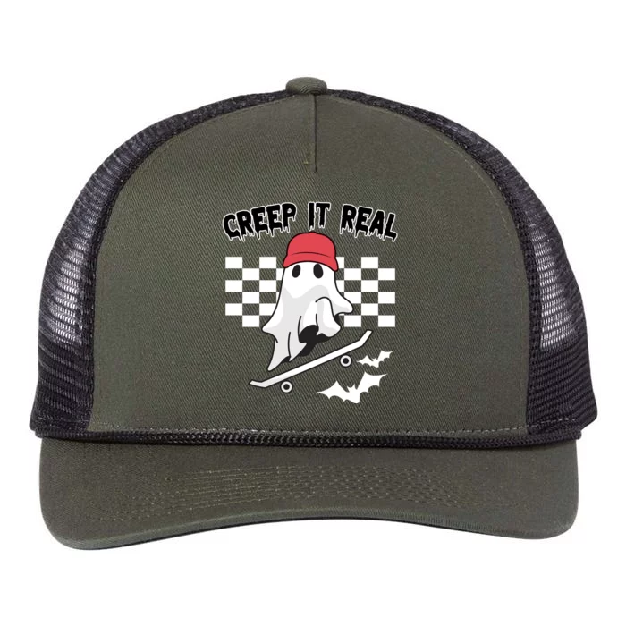 Creek It Real Funny Ghost Halloween Retro Rope Trucker Hat Cap