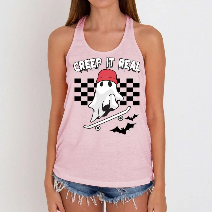 Creek It Real Funny Ghost Halloween Women's Knotted Racerback Tank