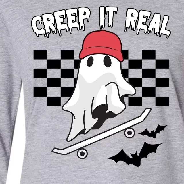 Creek It Real Funny Ghost Halloween Womens Cotton Relaxed Long Sleeve T-Shirt