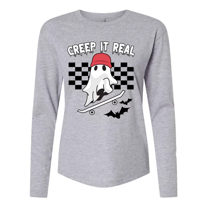 Creek It Real Funny Ghost Halloween Womens Cotton Relaxed Long Sleeve T-Shirt