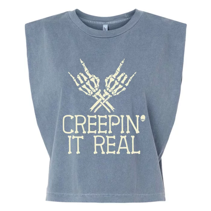 Creepin' It Real Funny Halloween Skeleton Garment-Dyed Women's Muscle Tee