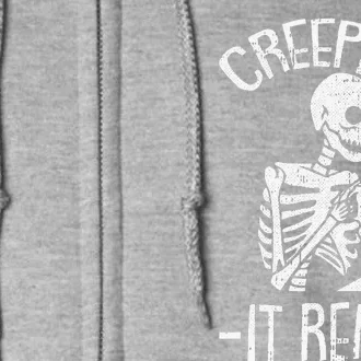 Creepin It Real Lazy Halloween Costume Funny Skeleton Skull Full Zip Hoodie