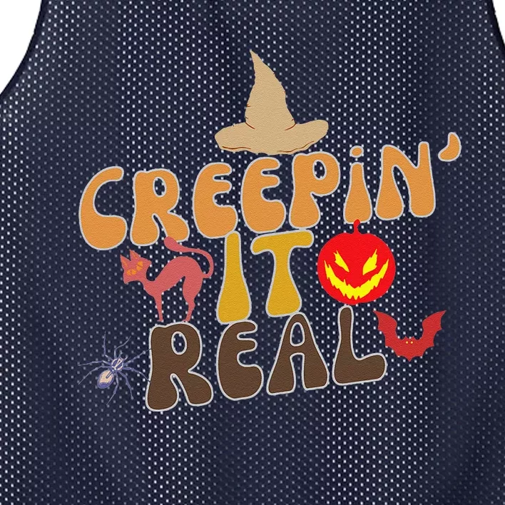 Creepin It Real Spooky Halloween Design Mesh Reversible Basketball Jersey Tank