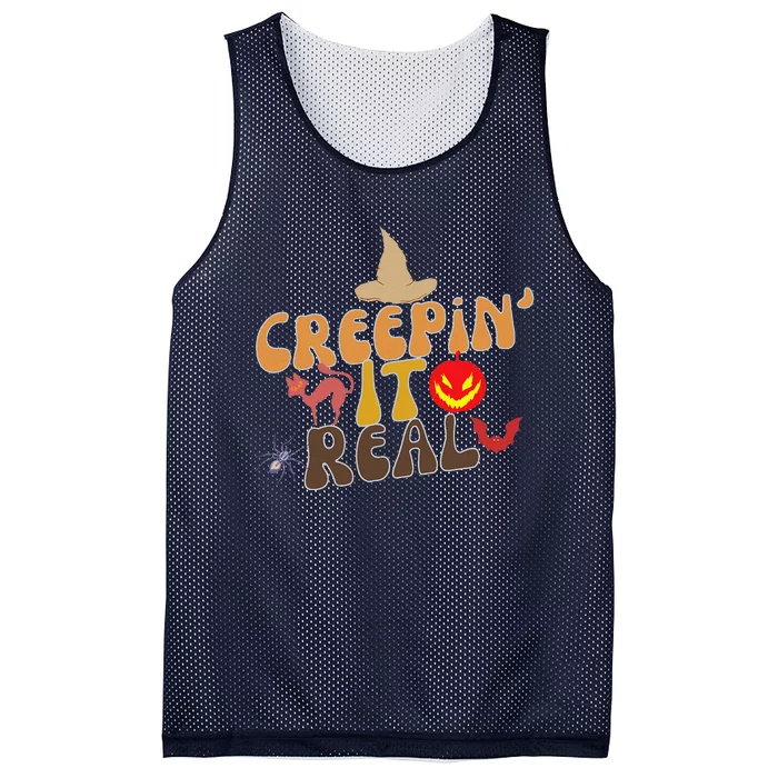 Creepin It Real Spooky Halloween Design Mesh Reversible Basketball Jersey Tank