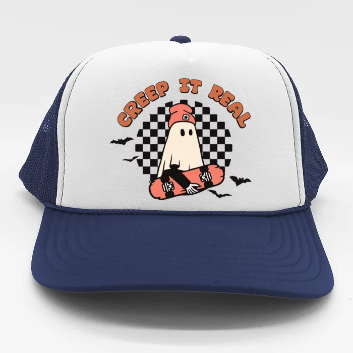 Creep It Real Vintage Ghost Halloween Trucker Hat