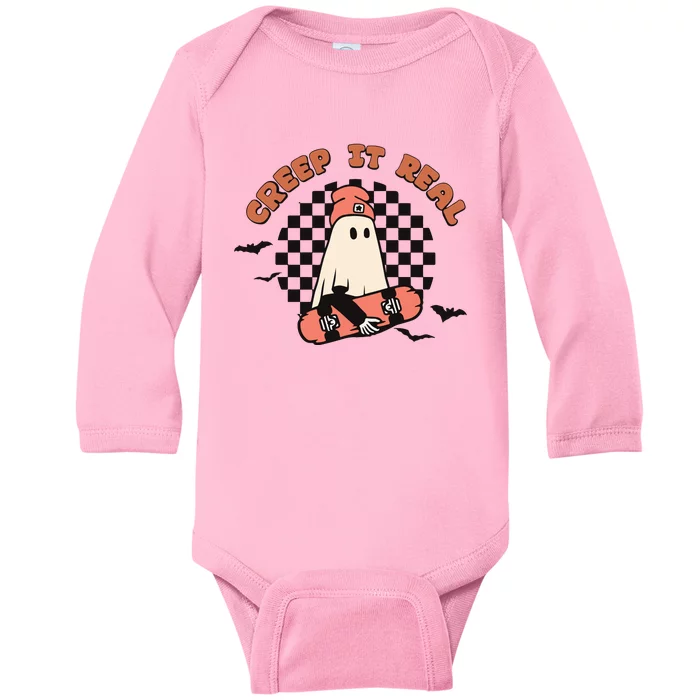 Creep It Real Vintage Ghost Halloween Baby Long Sleeve Bodysuit