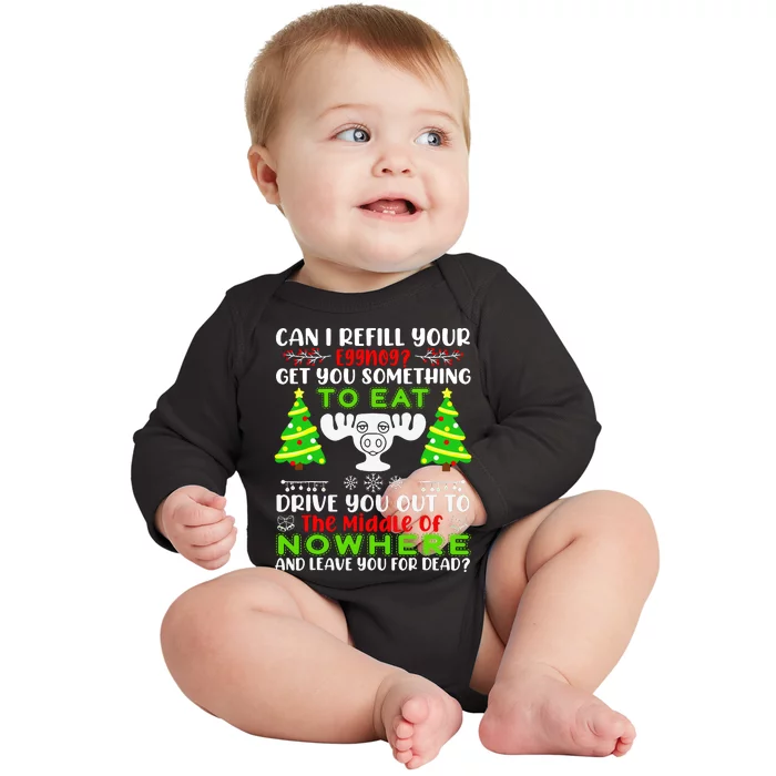 Can I Refill Your Eggnog Funny Christmas Vacation Quote Baby Long Sleeve Bodysuit