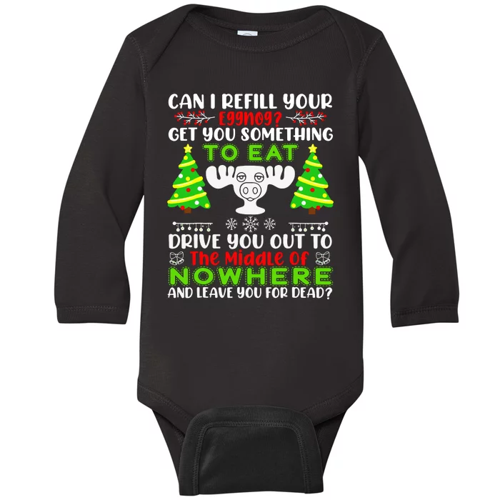 Can I Refill Your Eggnog Funny Christmas Vacation Quote Baby Long Sleeve Bodysuit