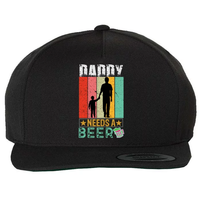 Cute Inspirational Retro Silhouette Daddy Needs A Beer Slogan Wool Snapback Cap