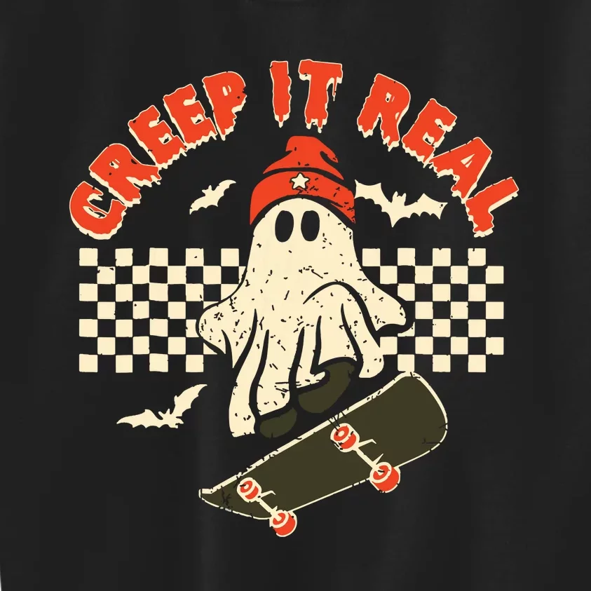 Creep It Real Skateboarding Retro Halloween Ghost Costume Kids Sweatshirt