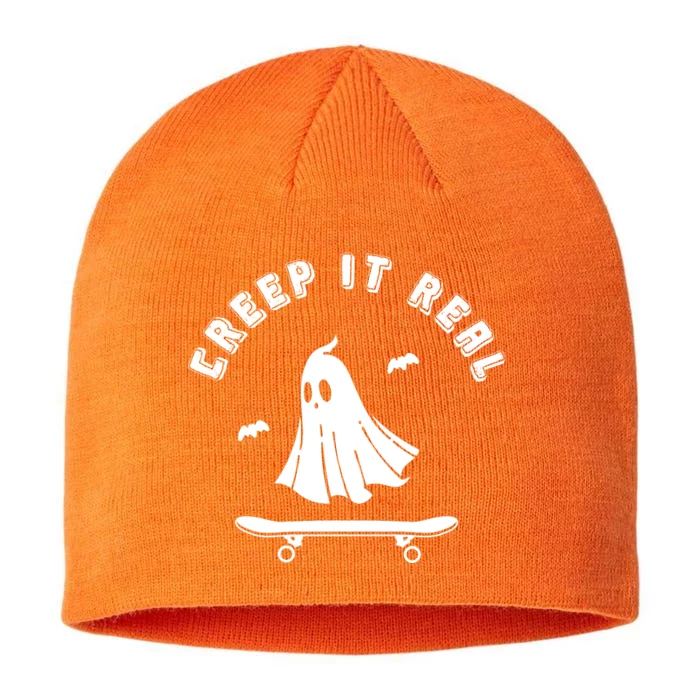 Creep It Real Skateboard Ghost Skateboarding Halloween 8 1/2in Sustainable Knit Beanie