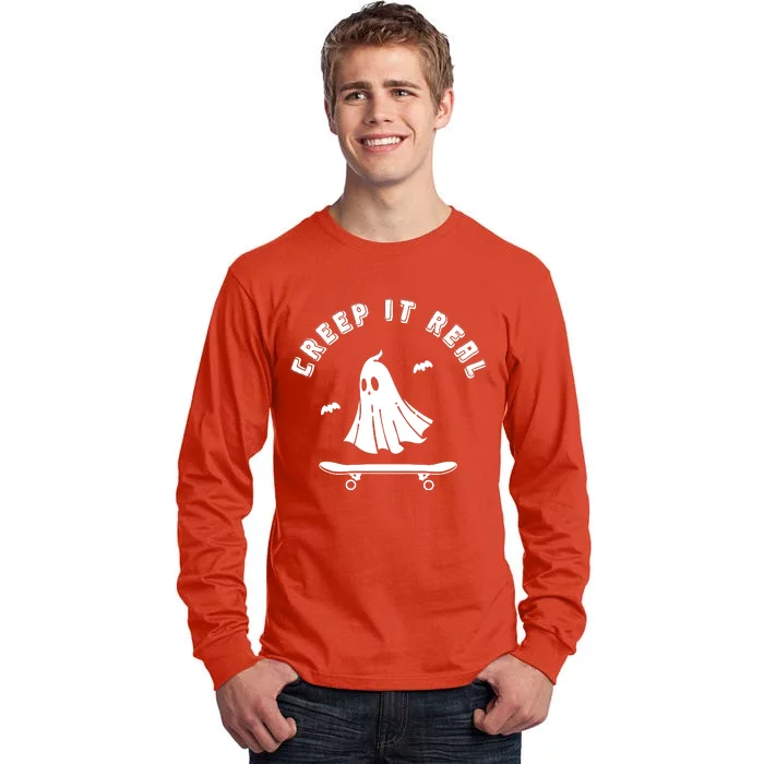 Creep It Real Skateboard Ghost Skateboarding Halloween Tall Long Sleeve T-Shirt