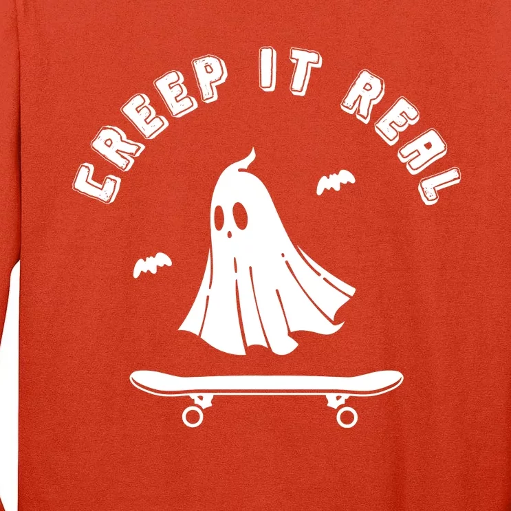 Creep It Real Skateboard Ghost Skateboarding Halloween Tall Long Sleeve T-Shirt