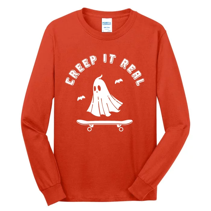 Creep It Real Skateboard Ghost Skateboarding Halloween Tall Long Sleeve T-Shirt