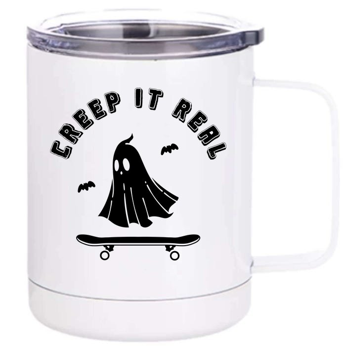 Creep It Real Skateboard Ghost Skateboarding Halloween Front & Back 12oz Stainless Steel Tumbler Cup