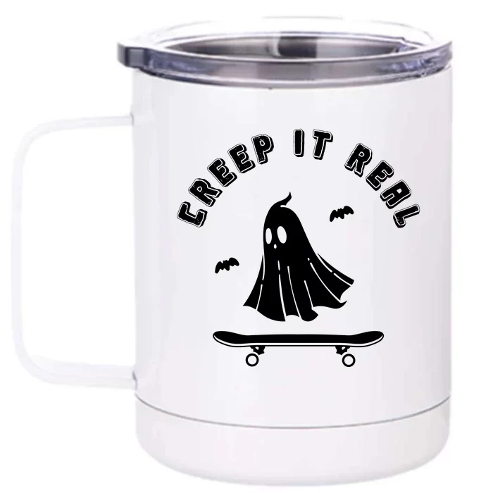 Creep It Real Skateboard Ghost Skateboarding Halloween Front & Back 12oz Stainless Steel Tumbler Cup