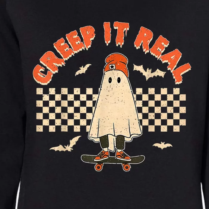 Creep It Real Skateboarding Ghost Retro Halloween Costume Womens California Wash Sweatshirt