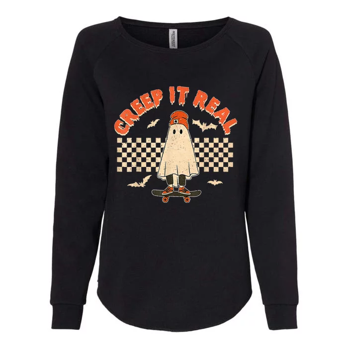 Creep It Real Skateboarding Ghost Retro Halloween Costume Womens California Wash Sweatshirt