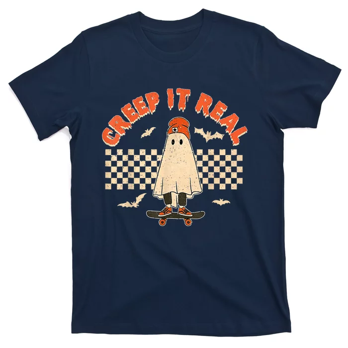 Creep It Real Skateboarding Ghost Retro Halloween Costume T-Shirt