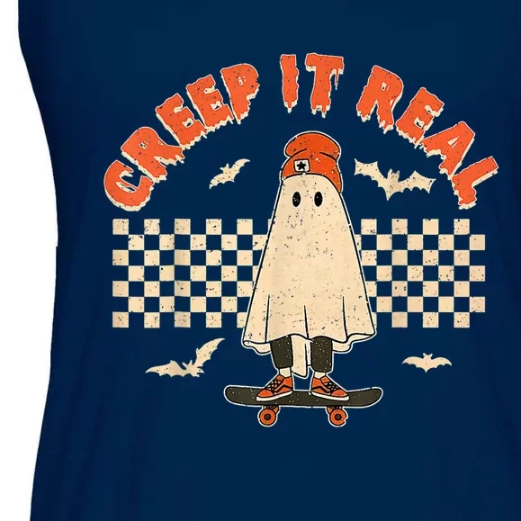 Creep It Real Skateboarding Ghost Retro Halloween Costume Ladies Essential Flowy Tank