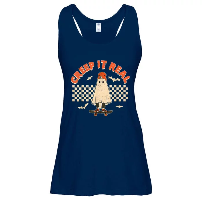 Creep It Real Skateboarding Ghost Retro Halloween Costume Ladies Essential Flowy Tank