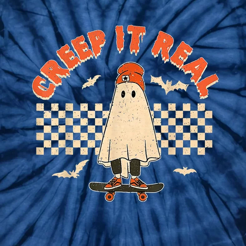 Creep It Real Skateboarding Ghost Retro Halloween Costume Tie-Dye T-Shirt