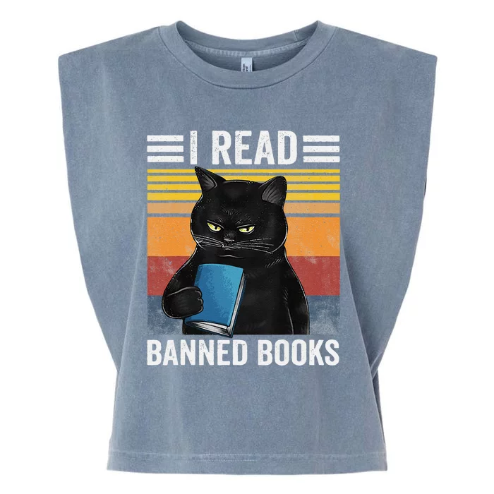 Cat I Read Banned Books Funny Bookworms Reading Book Gift Garment-Dyed Women's Muscle Tee