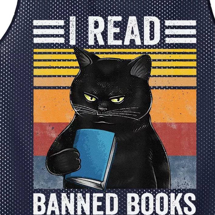 Cat I Read Banned Books Funny Bookworms Reading Book Gift Mesh Reversible Basketball Jersey Tank