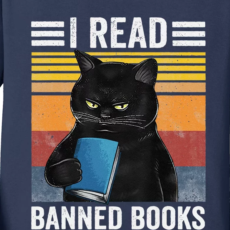 Cat I Read Banned Books Funny Bookworms Reading Book Gift Kids Long Sleeve Shirt