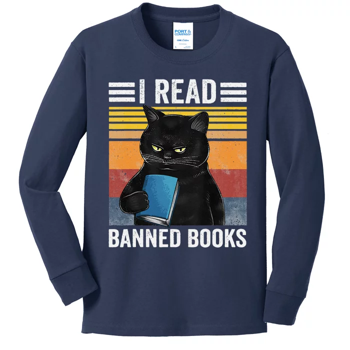 Cat I Read Banned Books Funny Bookworms Reading Book Gift Kids Long Sleeve Shirt