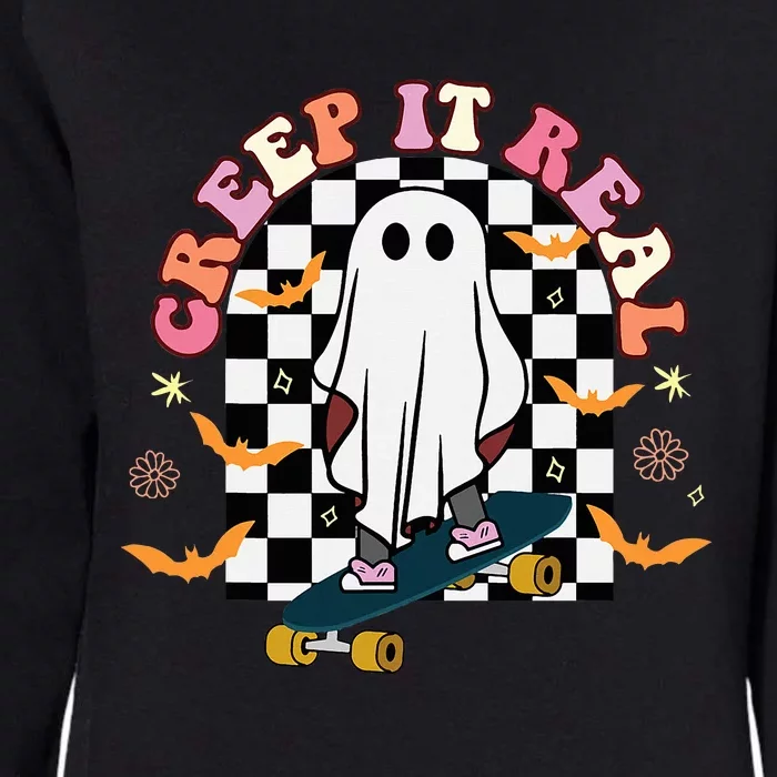 Creep It Real Skateboarder Ghost Halloween Womens California Wash Sweatshirt