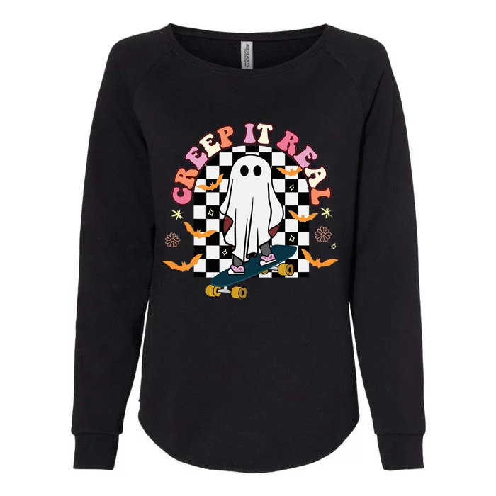 Creep It Real Skateboarder Ghost Halloween Womens California Wash Sweatshirt