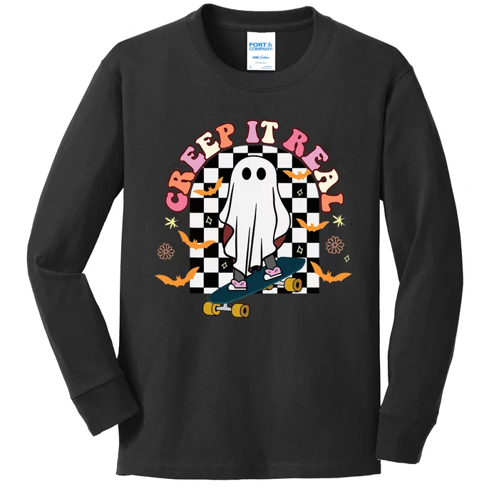 Creep It Real Skateboarder Ghost Halloween Kids Long Sleeve Shirt