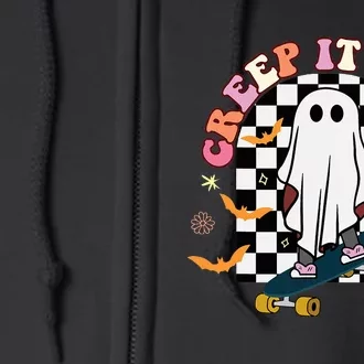 Creep It Real Skateboarder Ghost Halloween Full Zip Hoodie