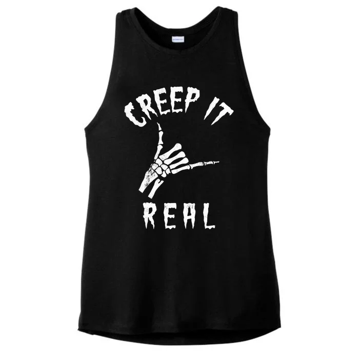 Creep It Real Skeleton Hand Shaka Ladies Tri-Blend Wicking Tank