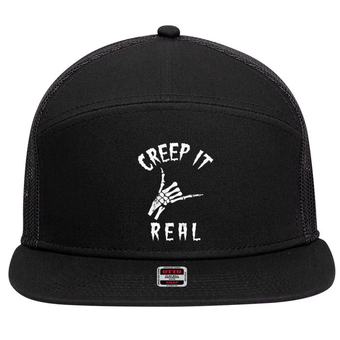 Creep It Real Skeleton Hand Shaka 7 Panel Mesh Trucker Snapback Hat