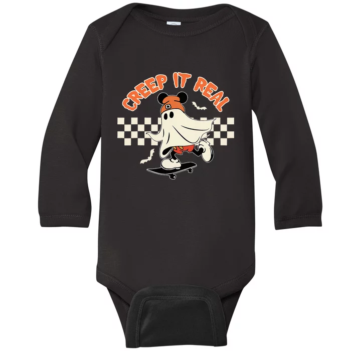 Creep It Real Spooky Ghost Mouse Baby Long Sleeve Bodysuit